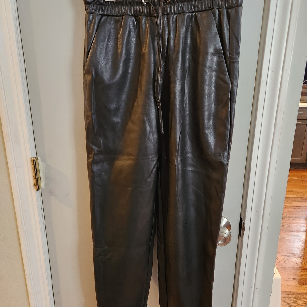 LOFT Black Faux Leather Joggers NWT